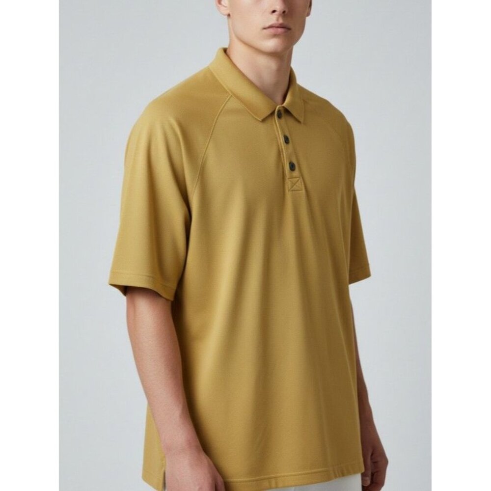 Duluth Trading Co Mens Trim Fit Polo Shirt Size L Gold Short Sleeve Button-Up